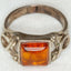 925 Silver Square Amber Ring - Size 6.5