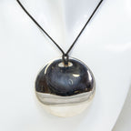 Authentic Tiffany & Co. Elsa Peretti 2" Silver Round Disc Pendant on Black Cord - Pre-Owned