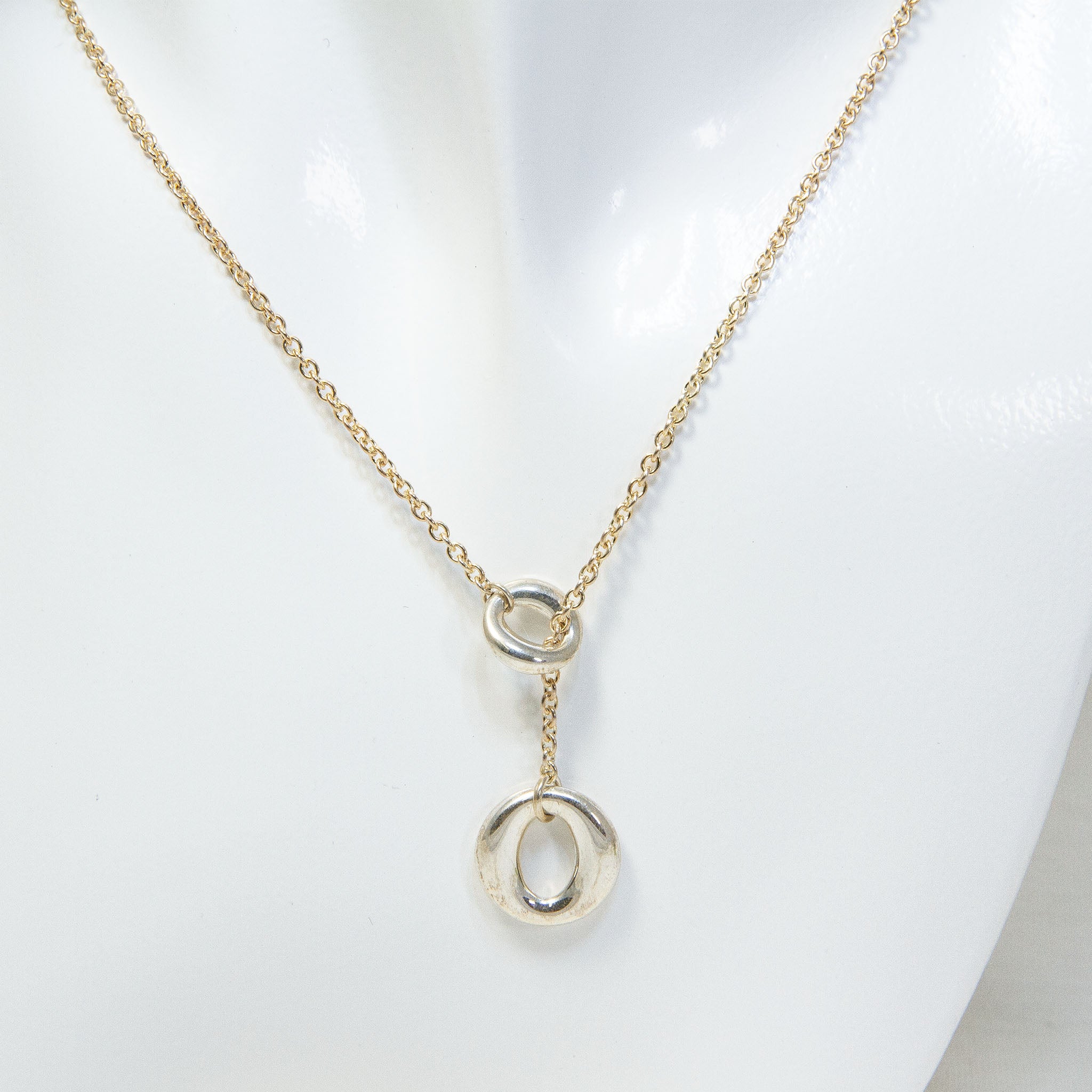 Authentic Tiffany & Co. Elsa Peretti 925 Silver Double Circle Lariat Necklace, 18" - Pre-Owned Main image