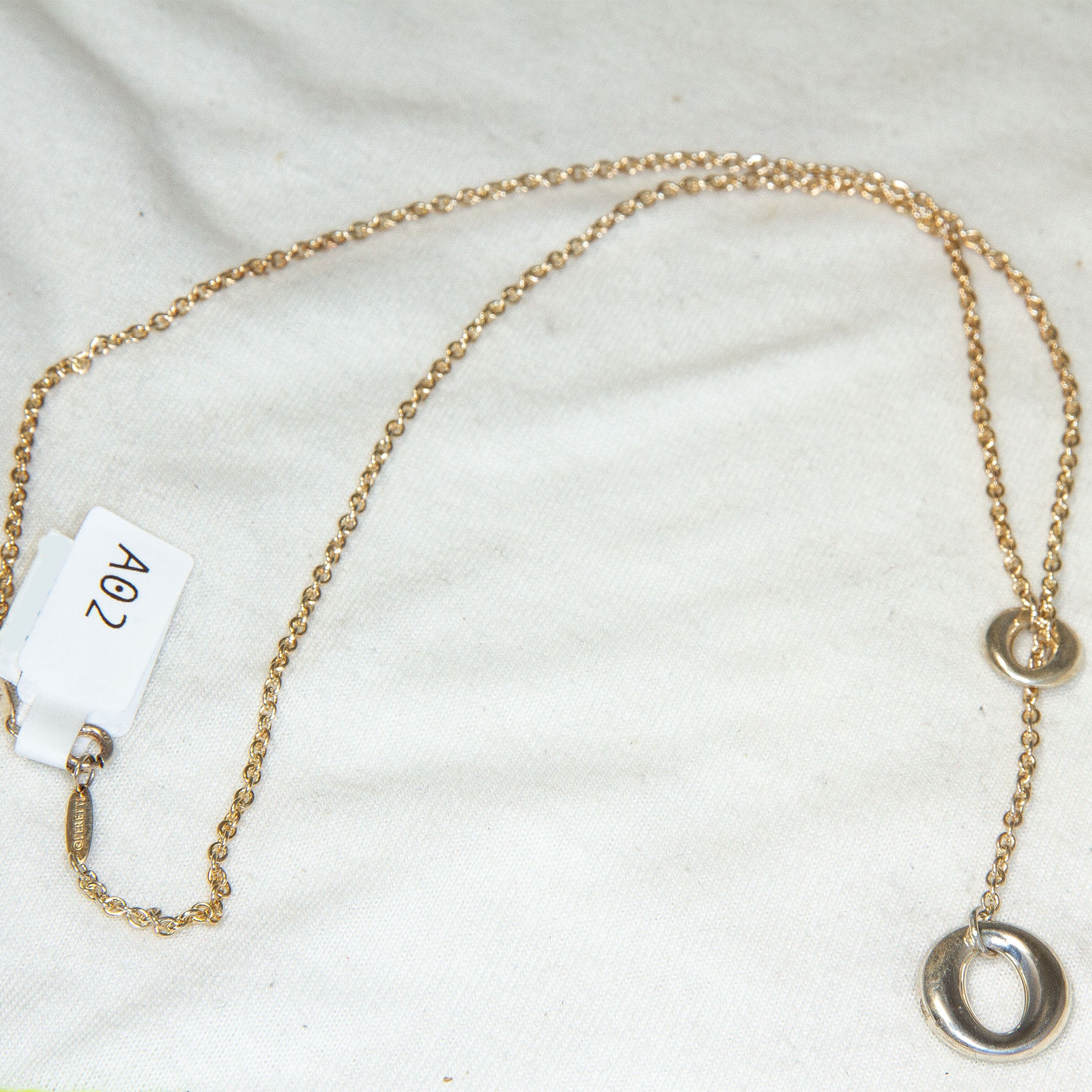 Authentic Tiffany & Co. Elsa Peretti 925 Silver Double Circle Lariat Necklace, 18" - Pre-Owned