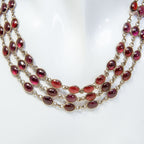 Vintage Multi-Strand Red Garnet Cabochon Silver Choker Necklace - 16"