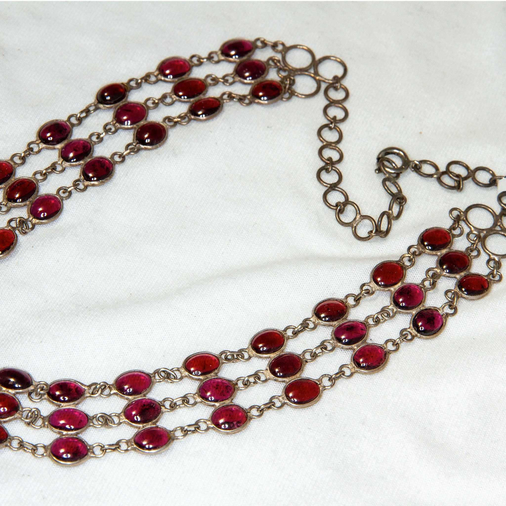 Vintage Multi-Strand Red Garnet Cabochon Silver Choker Necklace - 16" Secondary image