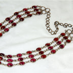 Vintage Multi-Strand Red Garnet Cabochon Silver Choker Necklace - 16"
