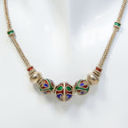 Cloisonné Enamel Sphere Bead Necklace - 18" Woven Silver Chain