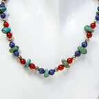 15" Turquoise & Carnelian Beaded Choker Necklace with Silver Accents