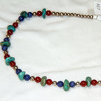 15" Turquoise & Carnelian Beaded Choker Necklace with Silver Accents