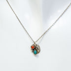 Sterling Silver Turquoise & Carnelian Leaf Pendant Necklace - 18"