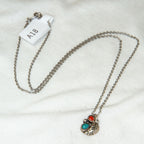 Sterling Silver Turquoise & Carnelian Leaf Pendant Necklace - 18"