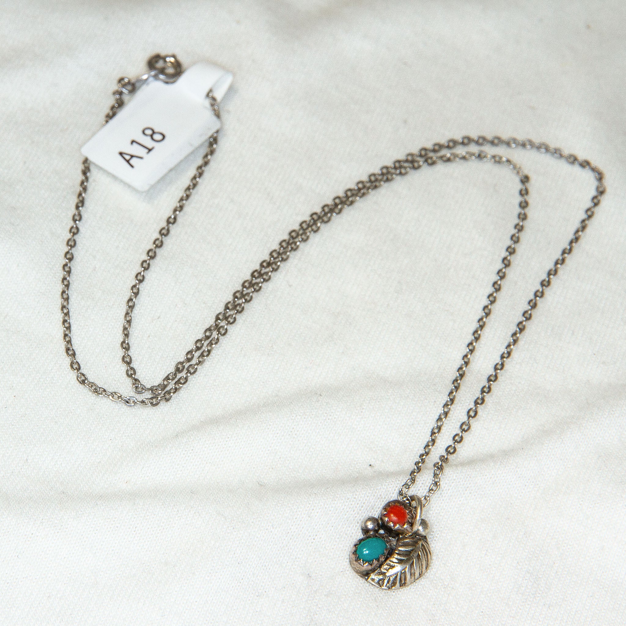 Sterling Silver Turquoise & Carnelian Leaf Pendant Necklace - 18"