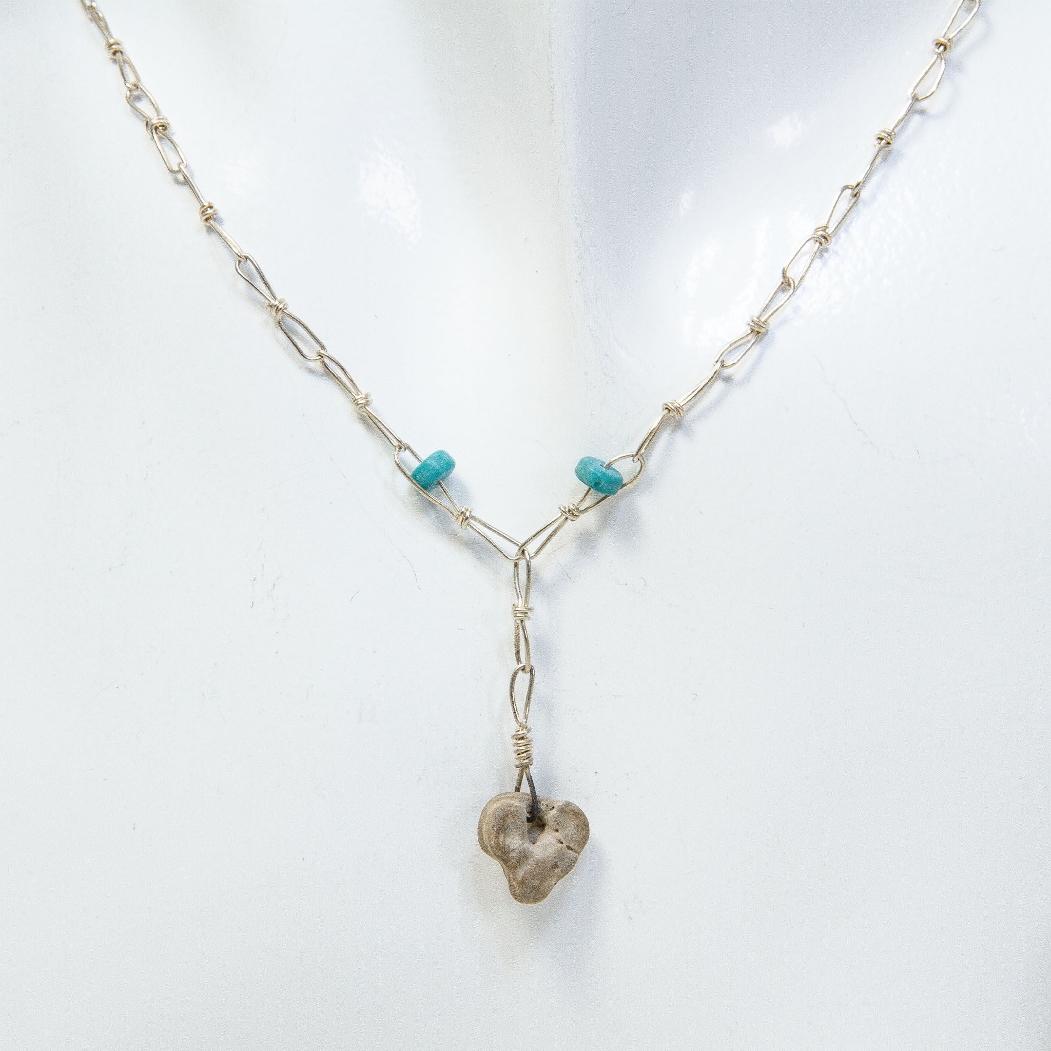 Artisanal Handmade .925 Silver Wire Chain & Crinoid Fossil Necklace - 17"