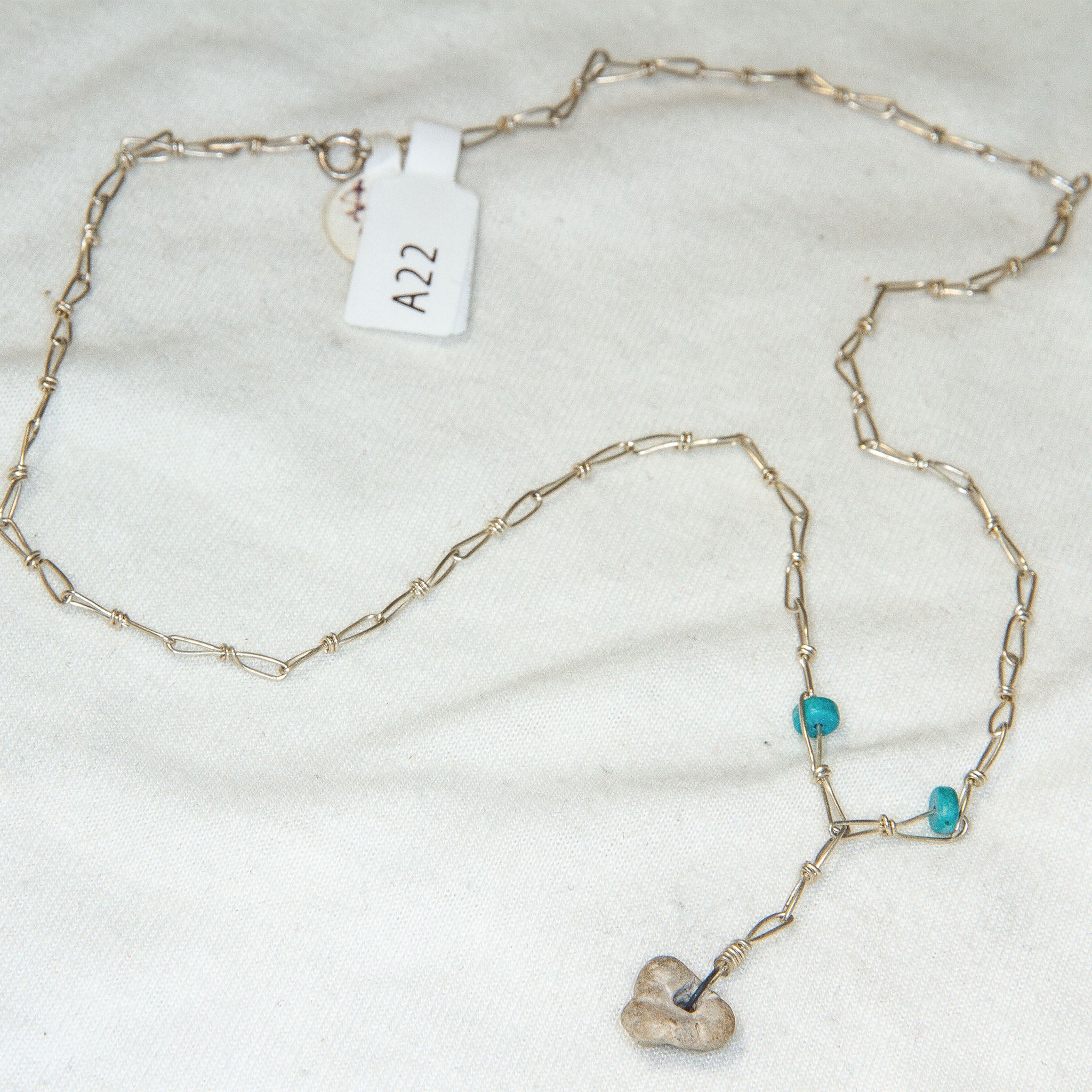 Artisanal Handmade .925 Silver Wire Chain & Crinoid Fossil Necklace - 17" Secondary image