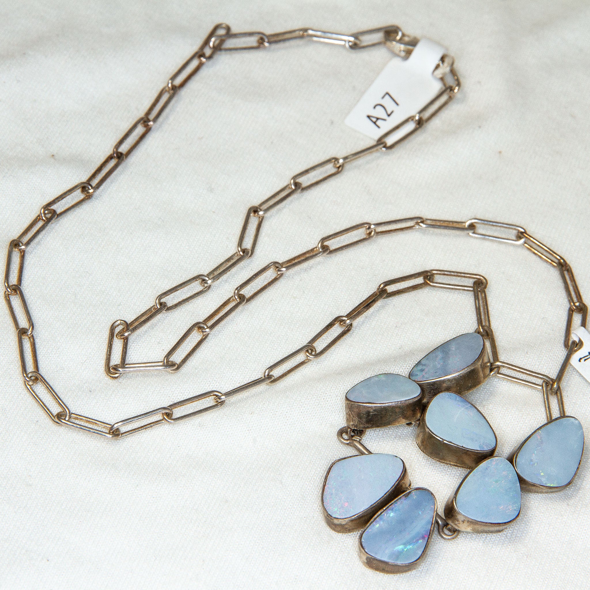 Sterling Silver 7-Stone Boulder Opal Cluster Pendant Necklace - 20"