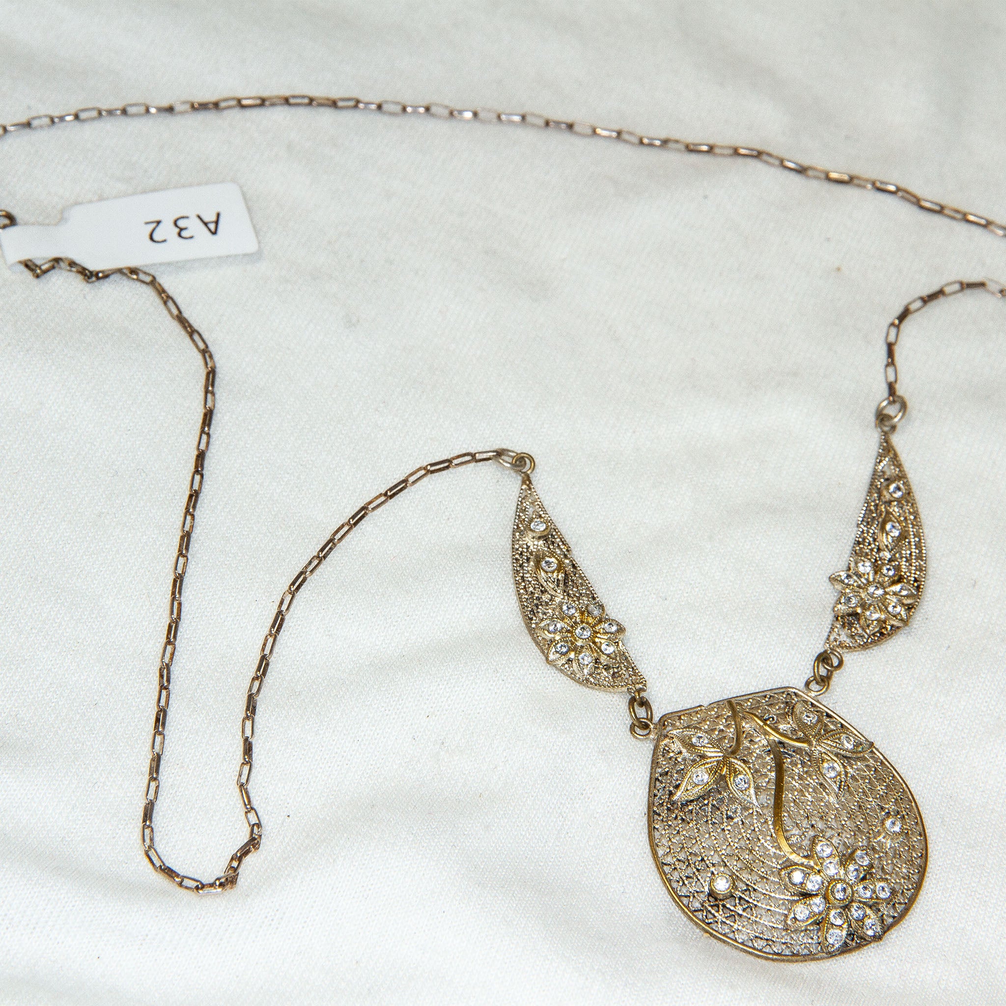 15" Filigree Sterling Silver Cubic Zirconia Statement Necklace Secondary image