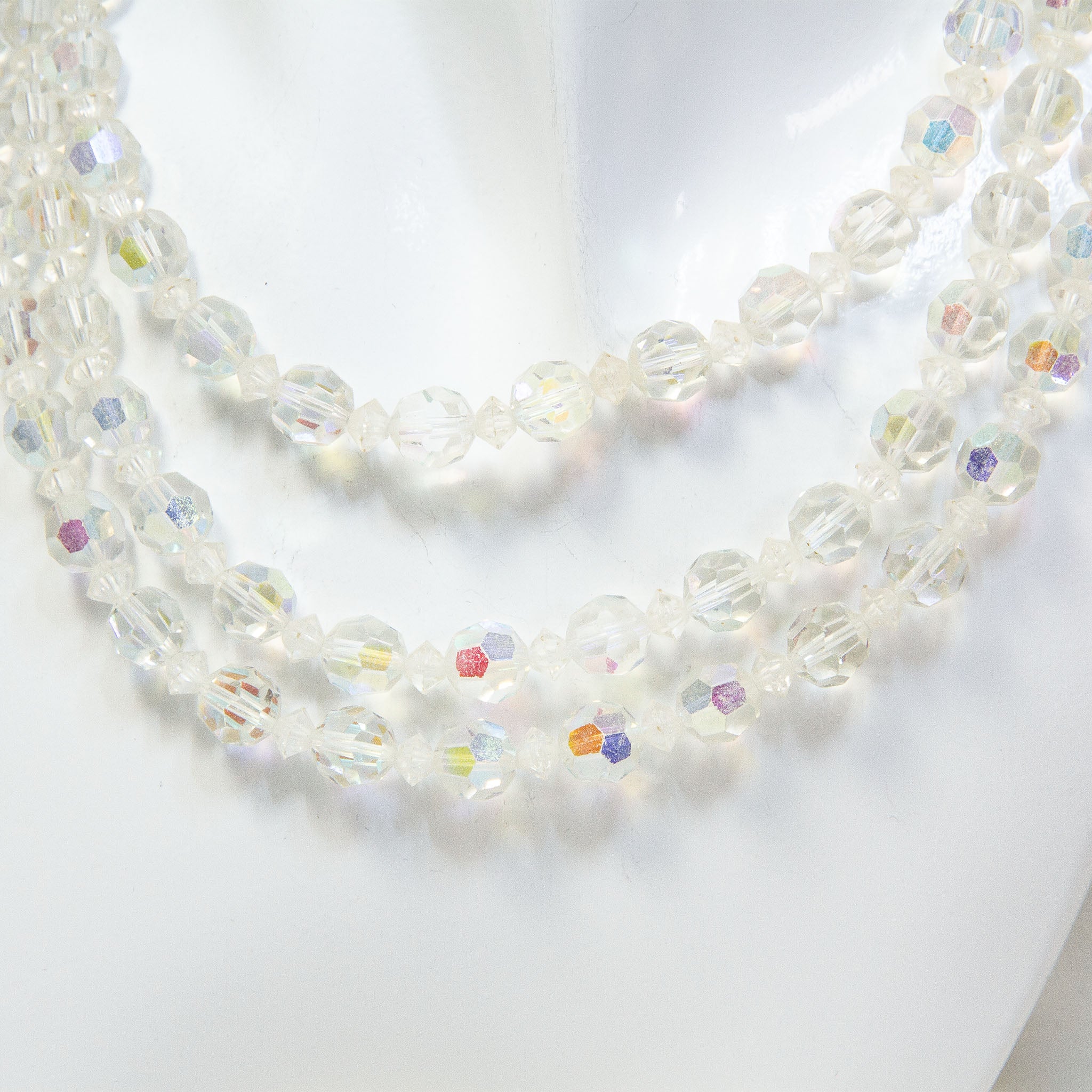 Vintage 3-Strand Aurora Borealis Crystal Choker Necklace - 13" Main image