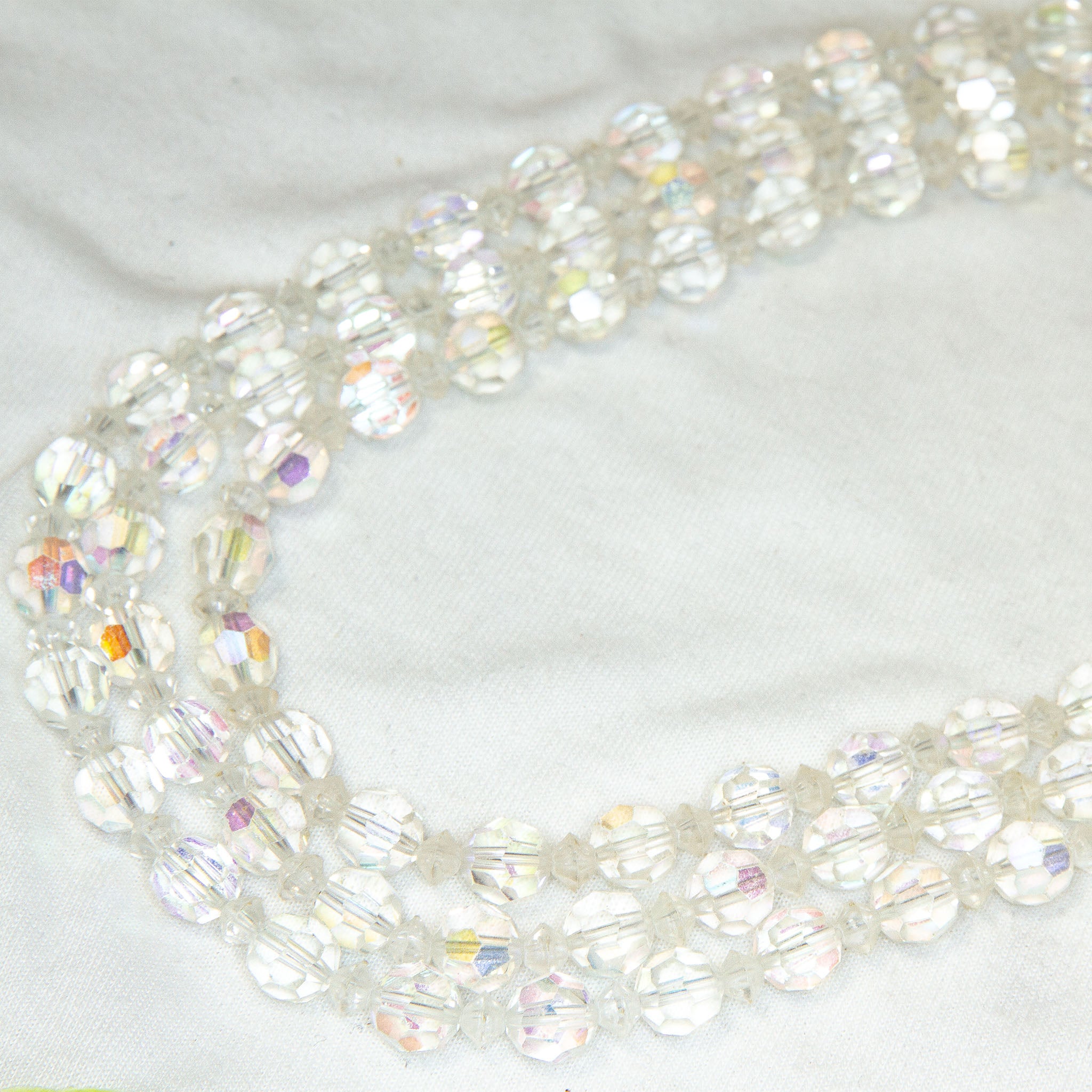 Vintage 3-Strand Aurora Borealis Crystal Choker Necklace - 13"