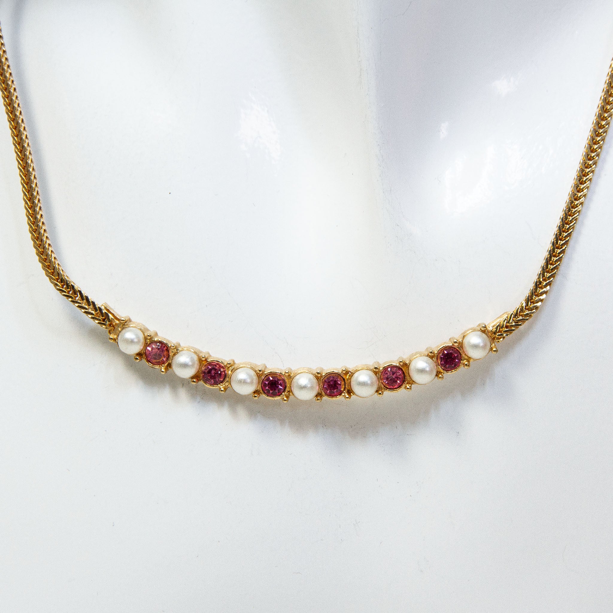 Elegant 16" Gold-Plated Pearl & Pink CZ Frontal Necklace Main image