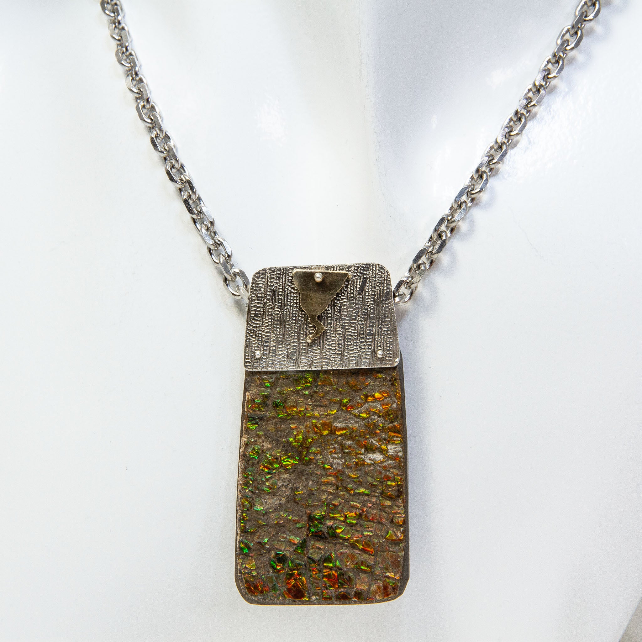 29" Stainless Steel Dragon Scale Ammolite Artisan Pendant Necklace Main image