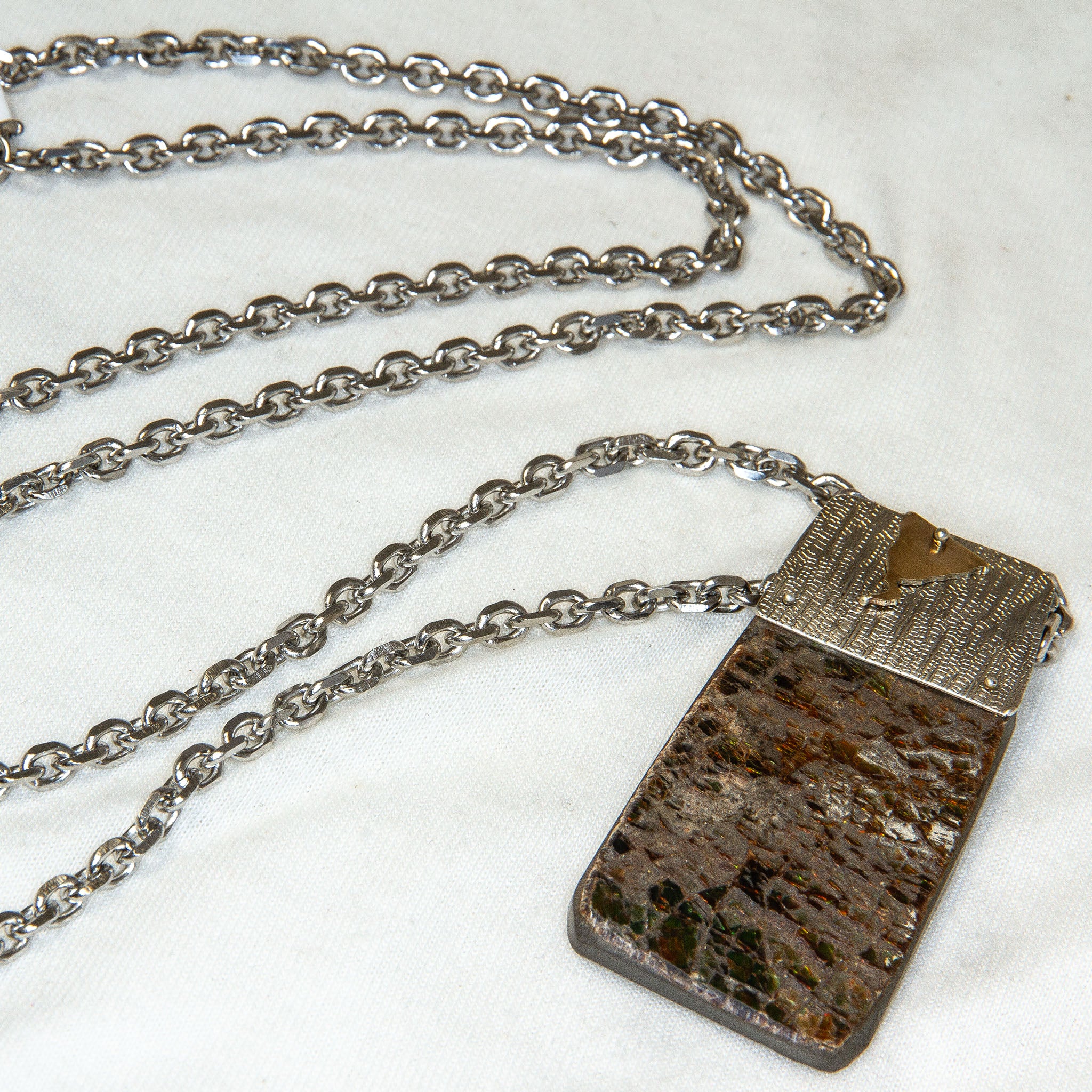 29" Stainless Steel Dragon Scale Ammolite Artisan Pendant Necklace Secondary image