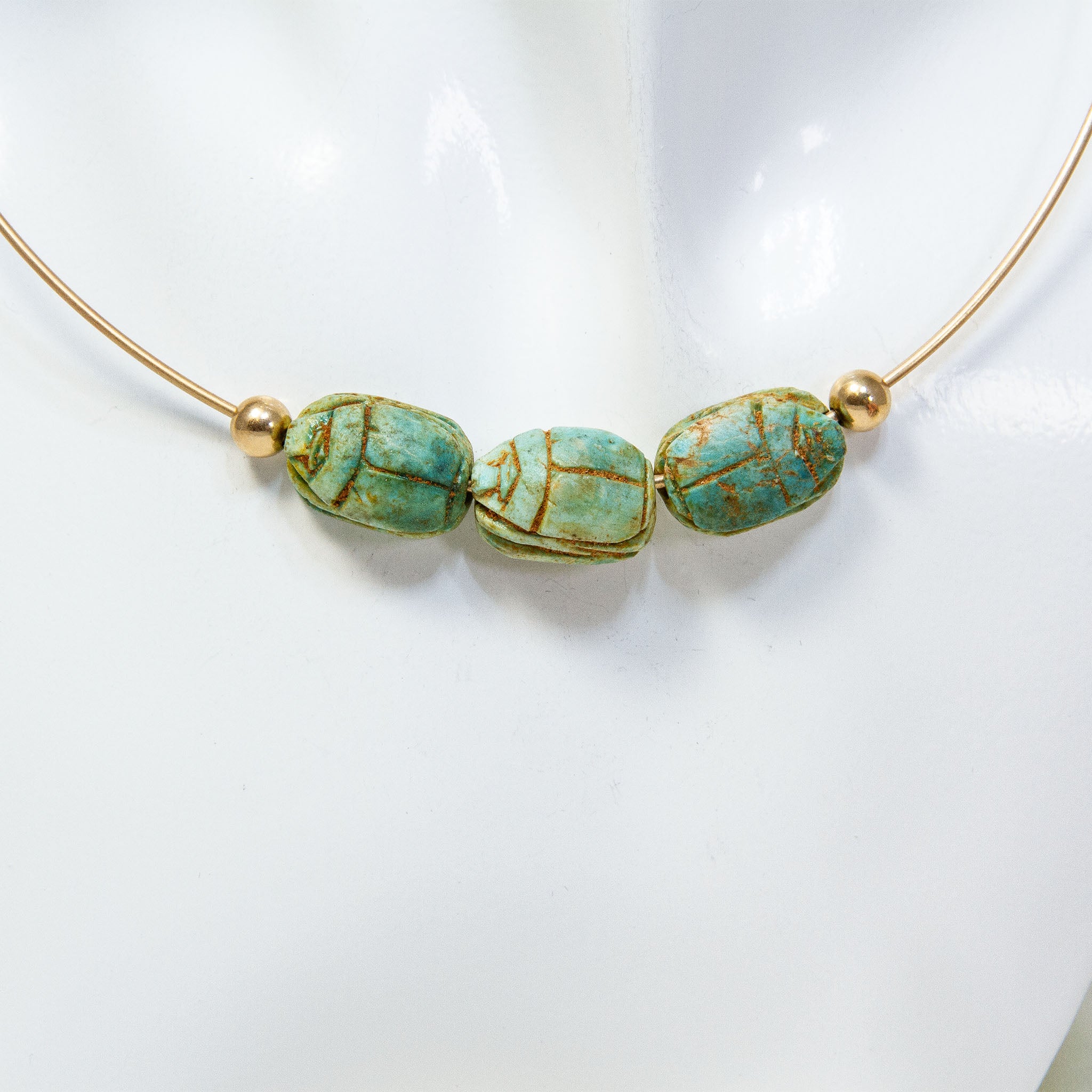 10k Yellow Gold Wire Collar Choker with Reproduction Scarabs Main image