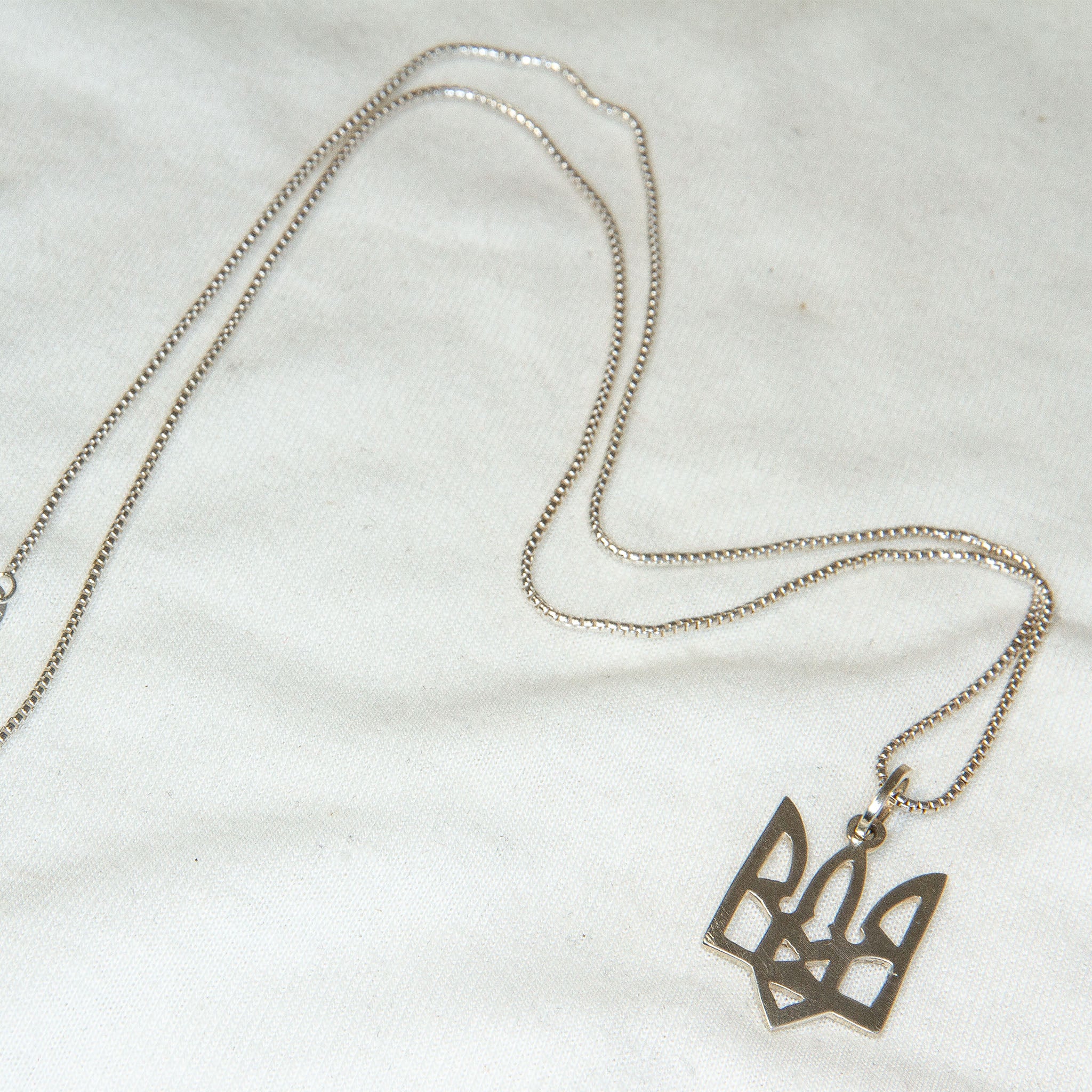 Sterling Silver Ukrainian Tryzub Trident Pendant Necklace - 20"