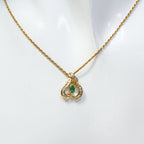 14k Yellow Gold Emerald & Diamond Heart Pendant Necklace - 17"