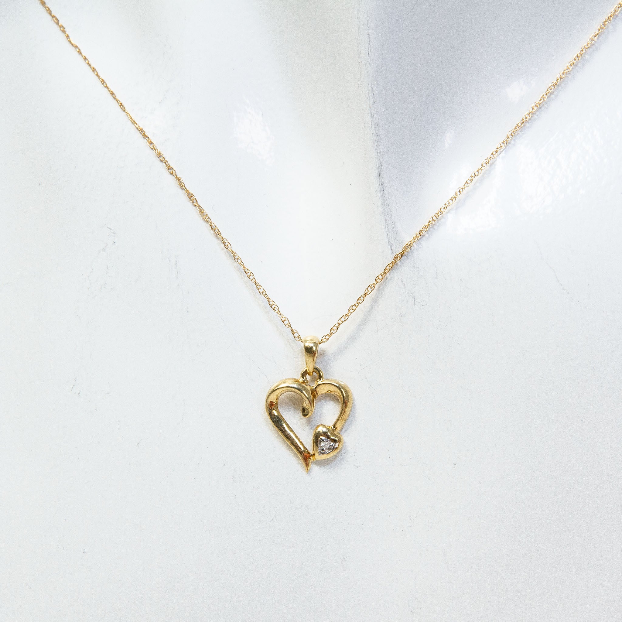 14k Yellow Gold Open Heart & Diamond Accent Pendant Necklace - 18" Main image