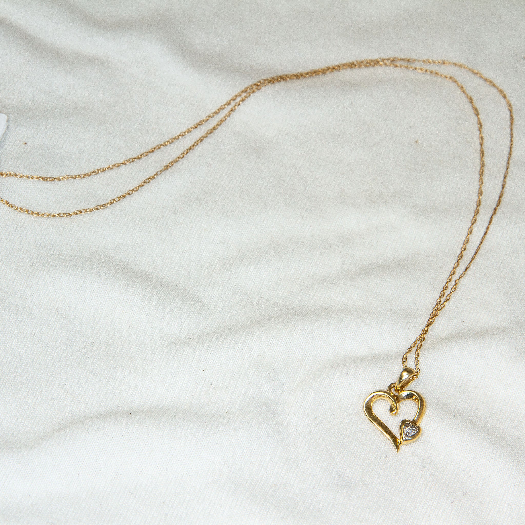 14k Yellow Gold Open Heart & Diamond Accent Pendant Necklace - 18" Secondary image