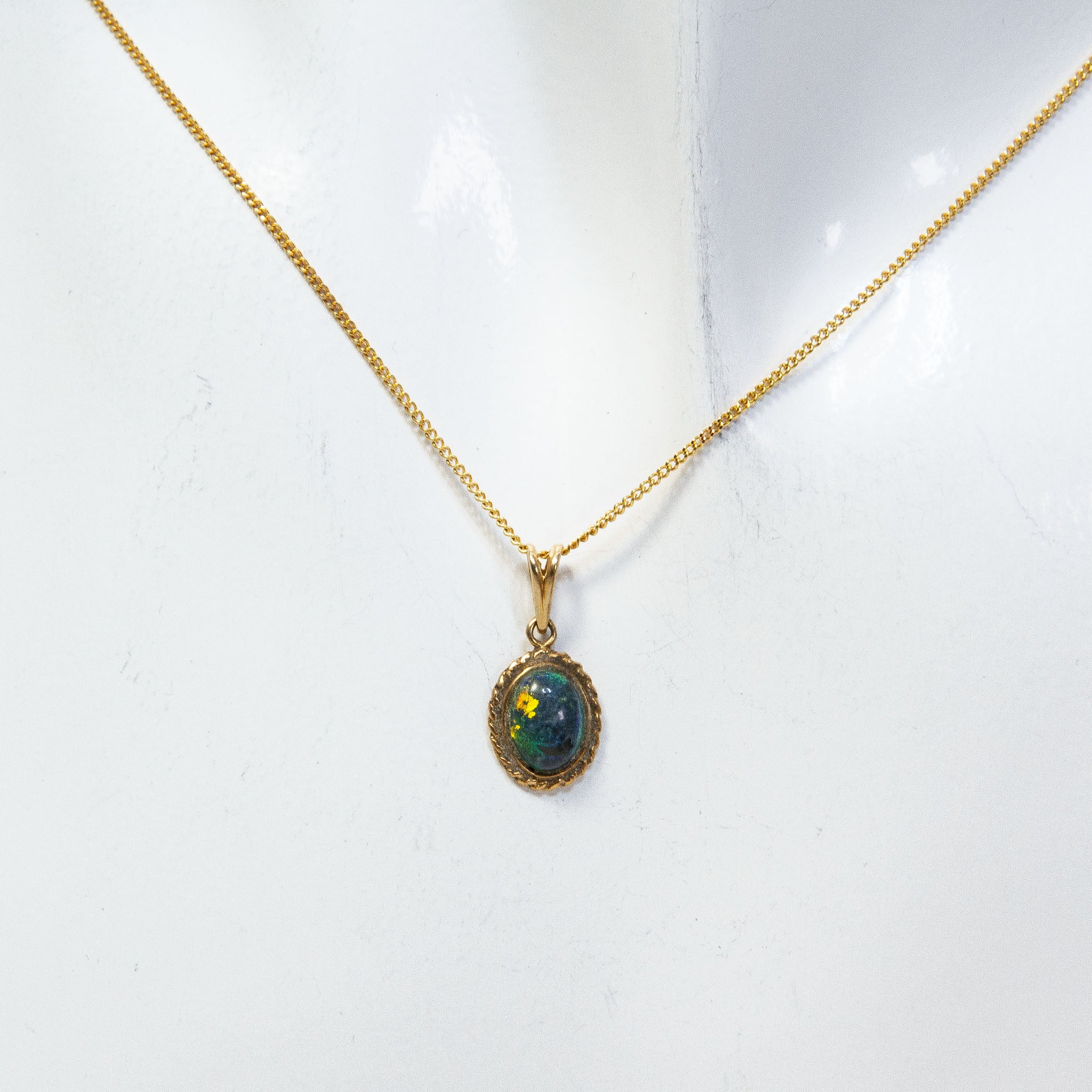 10k Yellow Gold Solid Black Opal Pendant Necklace - 18" Main image