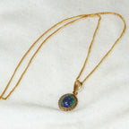 10k Yellow Gold Solid Black Opal Pendant Necklace - 18"