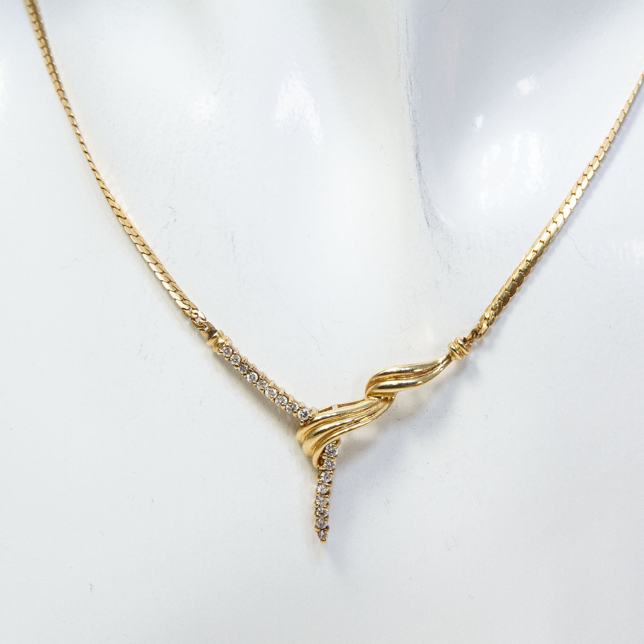 14k Yellow Gold Asymmetrical Diamond Drop Necklace - 1/2 CTW, 17" - Pre-Owned