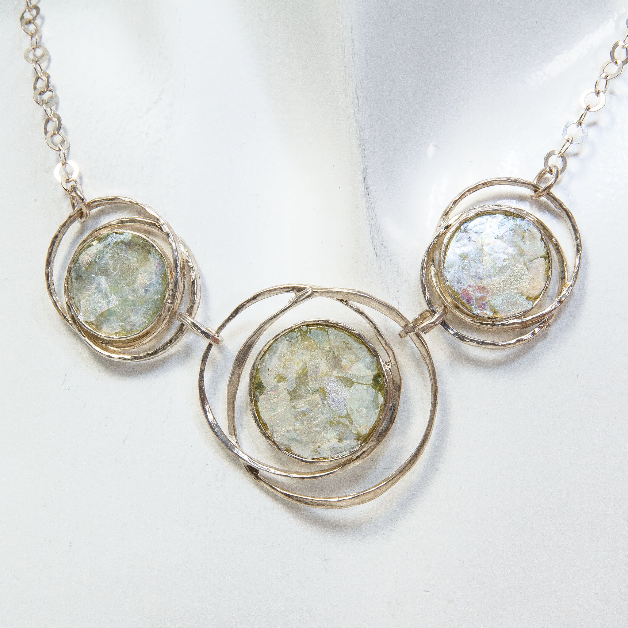 Sterling Silver & Roman Glass Orbital Three-Disc Necklace Main image