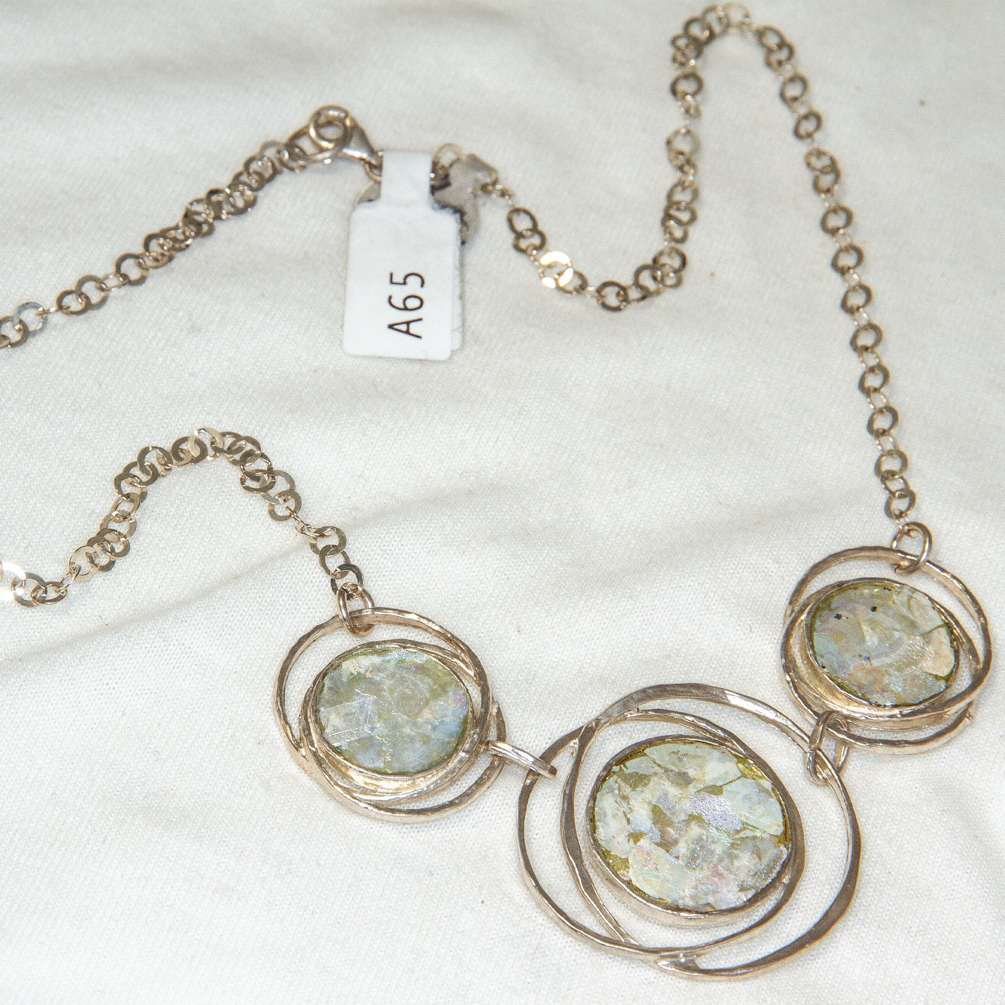 Sterling Silver & Roman Glass Orbital Three-Disc Necklace Secondary image