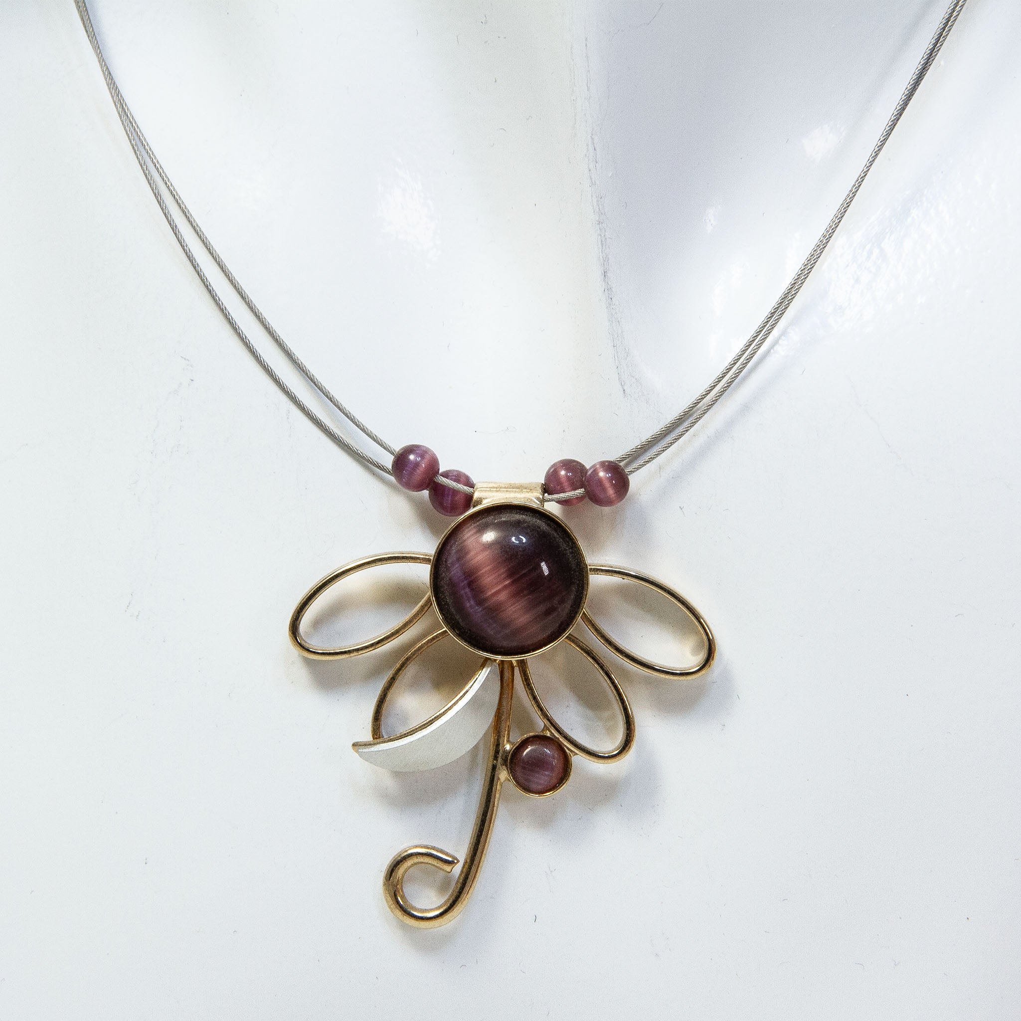 Christophe Poly Mixed Metal & Purple Glass Botanical Pendant - 18" Main image