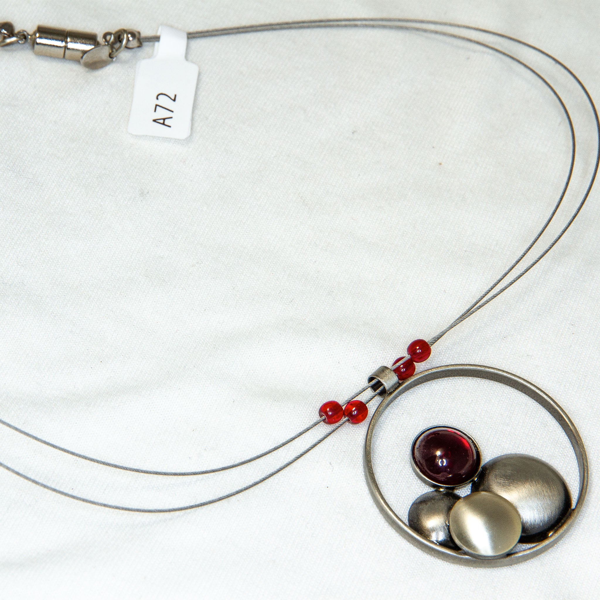 Christophe Poly Circular Mixed Metal & Red Glass Pendant - 18" Secondary image