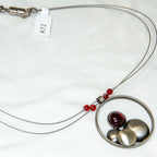 Christophe Poly Circular Mixed Metal & Red Glass Pendant - 18"
