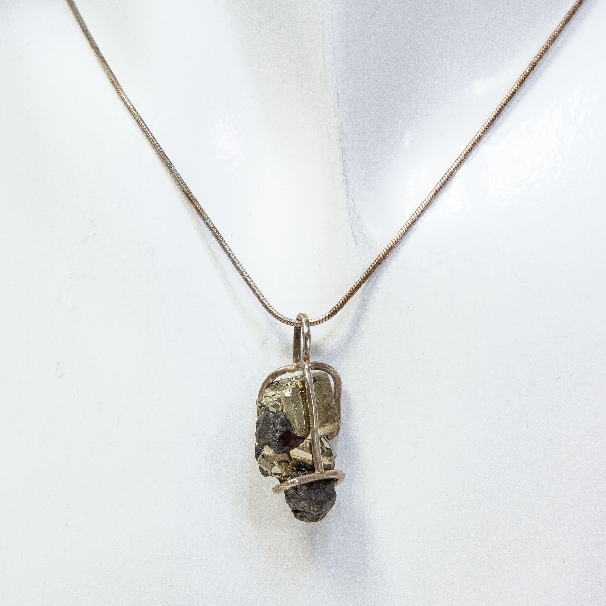 Sterling Silver Raw Iron Pyrite Wire-Wrapped Pendant Necklace - 16" Main image