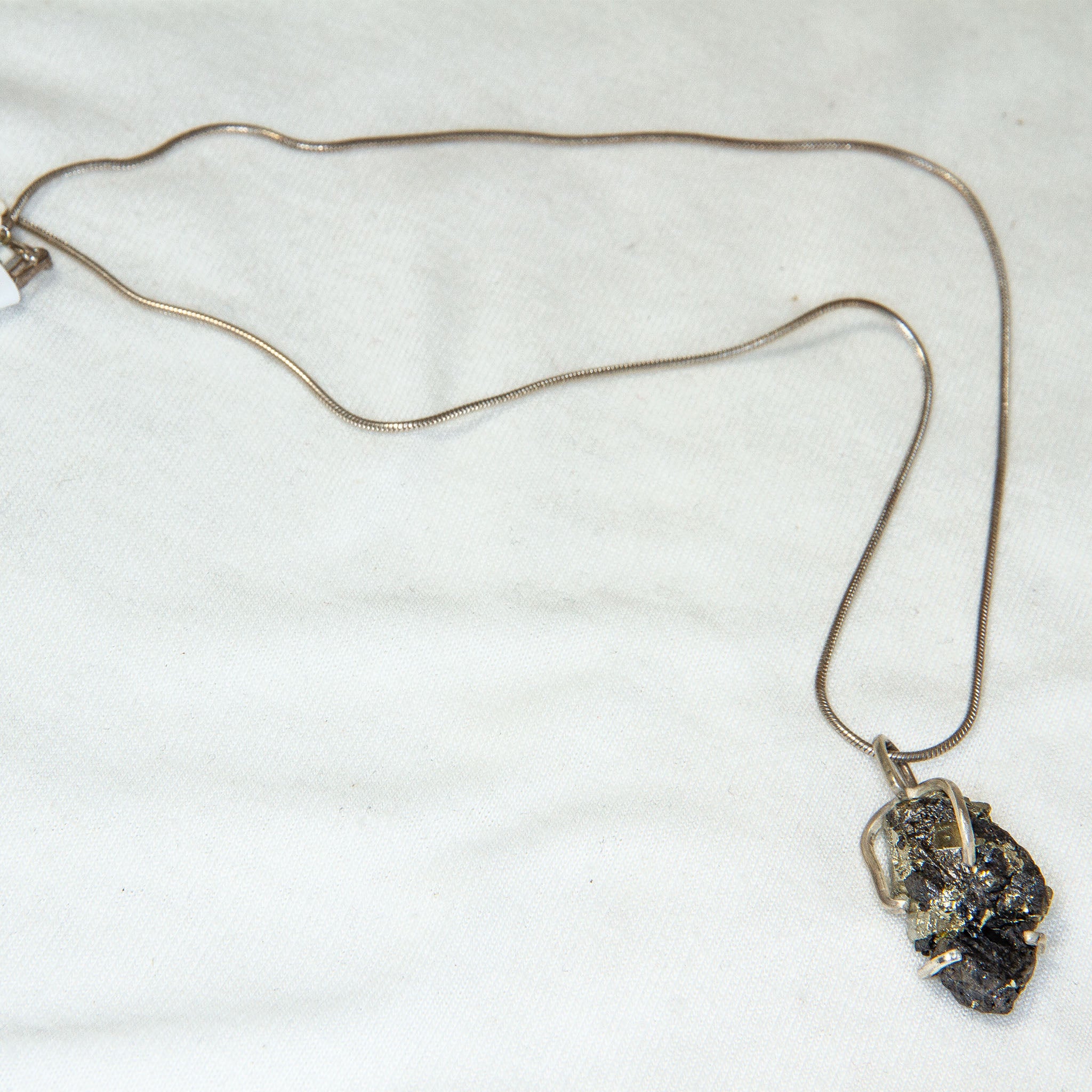 Sterling Silver Raw Iron Pyrite Wire-Wrapped Pendant Necklace - 16" Secondary image