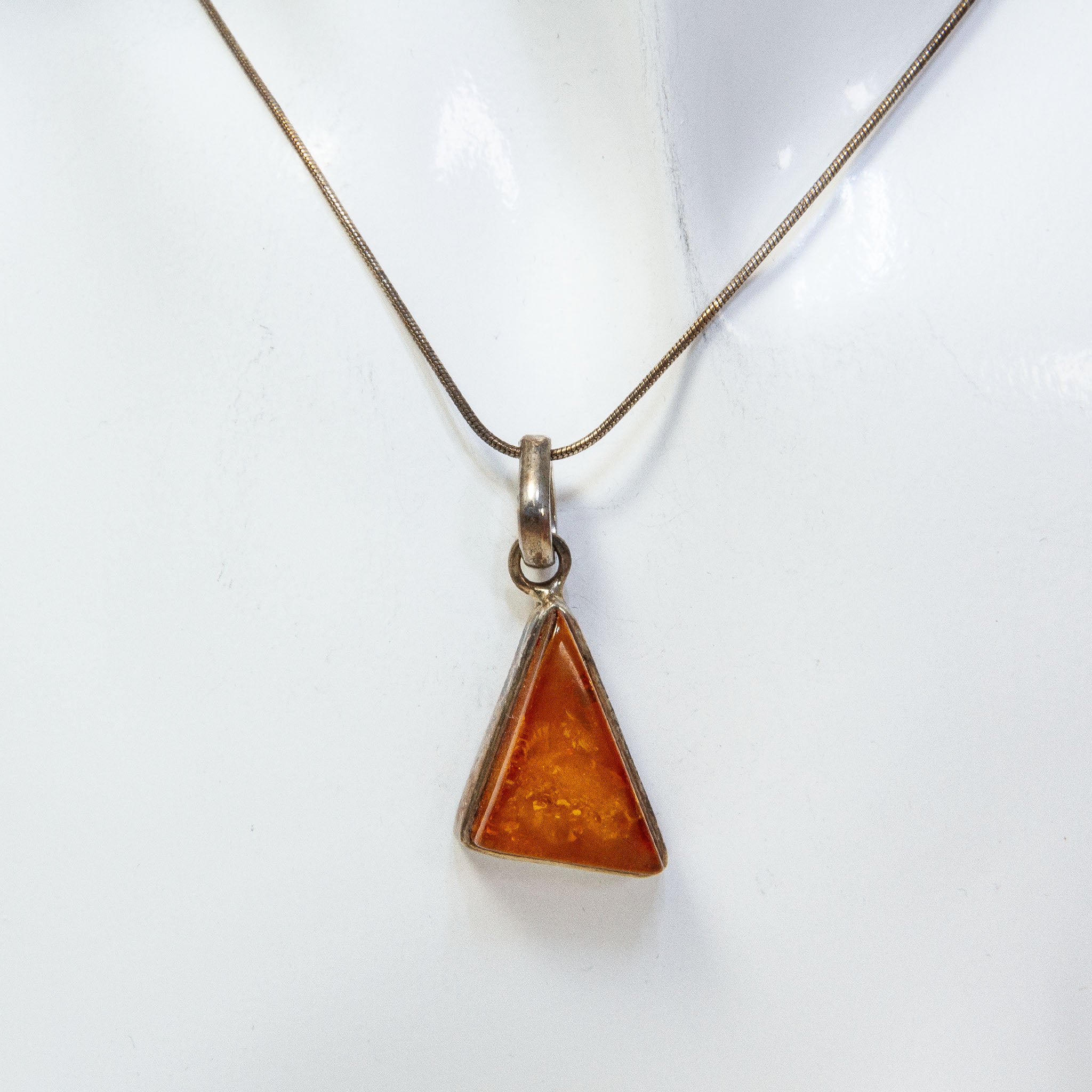 Sterling Silver Triangular Amber Pendant Necklace - 18" Main image