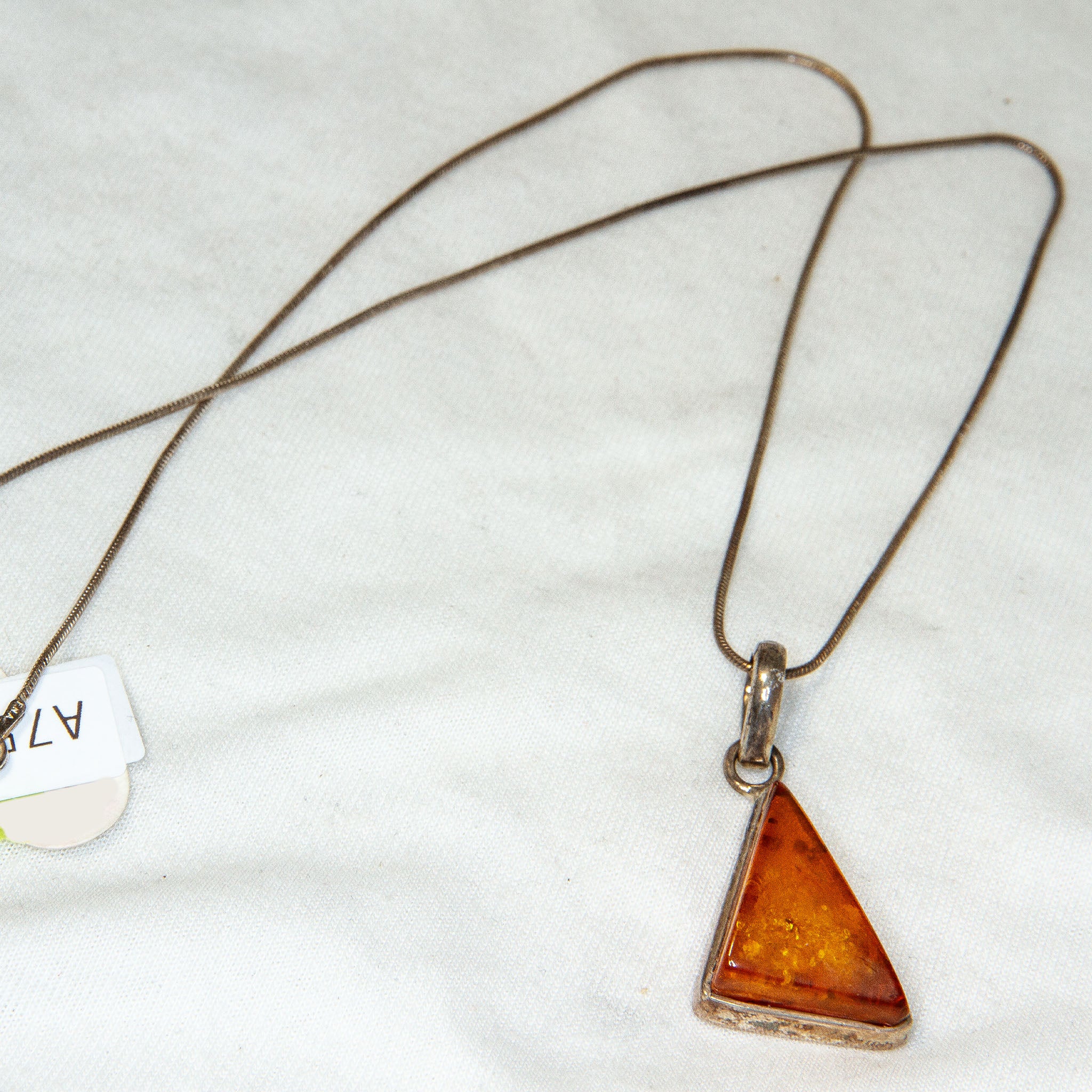 Sterling Silver Triangular Amber Pendant Necklace - 18" Secondary image