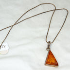 Sterling Silver Triangular Amber Pendant Necklace - 18"