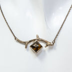 925 Sterling Silver Nature-Inspired Cast Branch Necklace with 10mm Green Amber