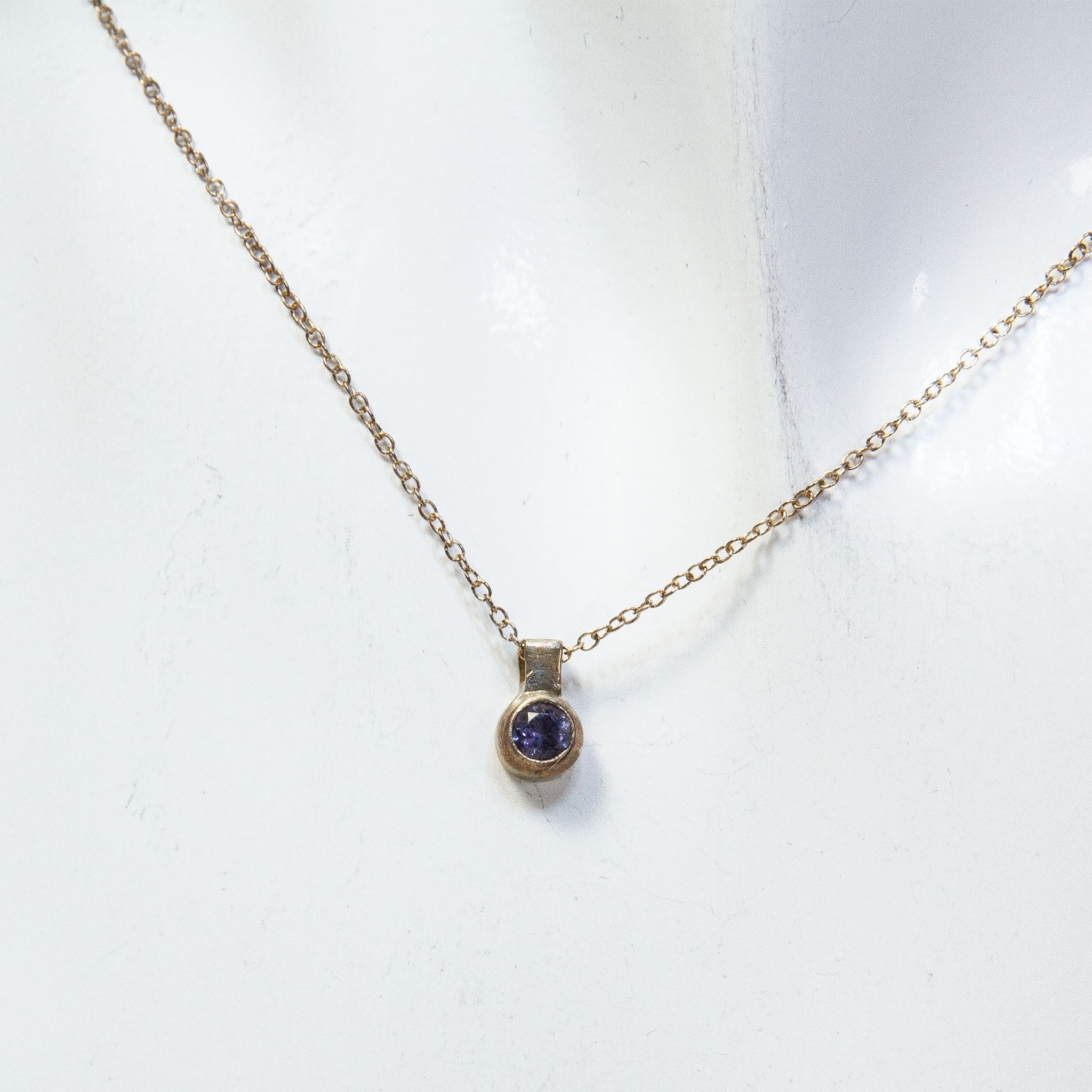 Sterling Silver 4mm Bezel Set Amethyst Pendant Necklace - 18"