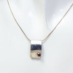 Sterling Silver Modernist Amethyst Cabochon Pendant - 20"