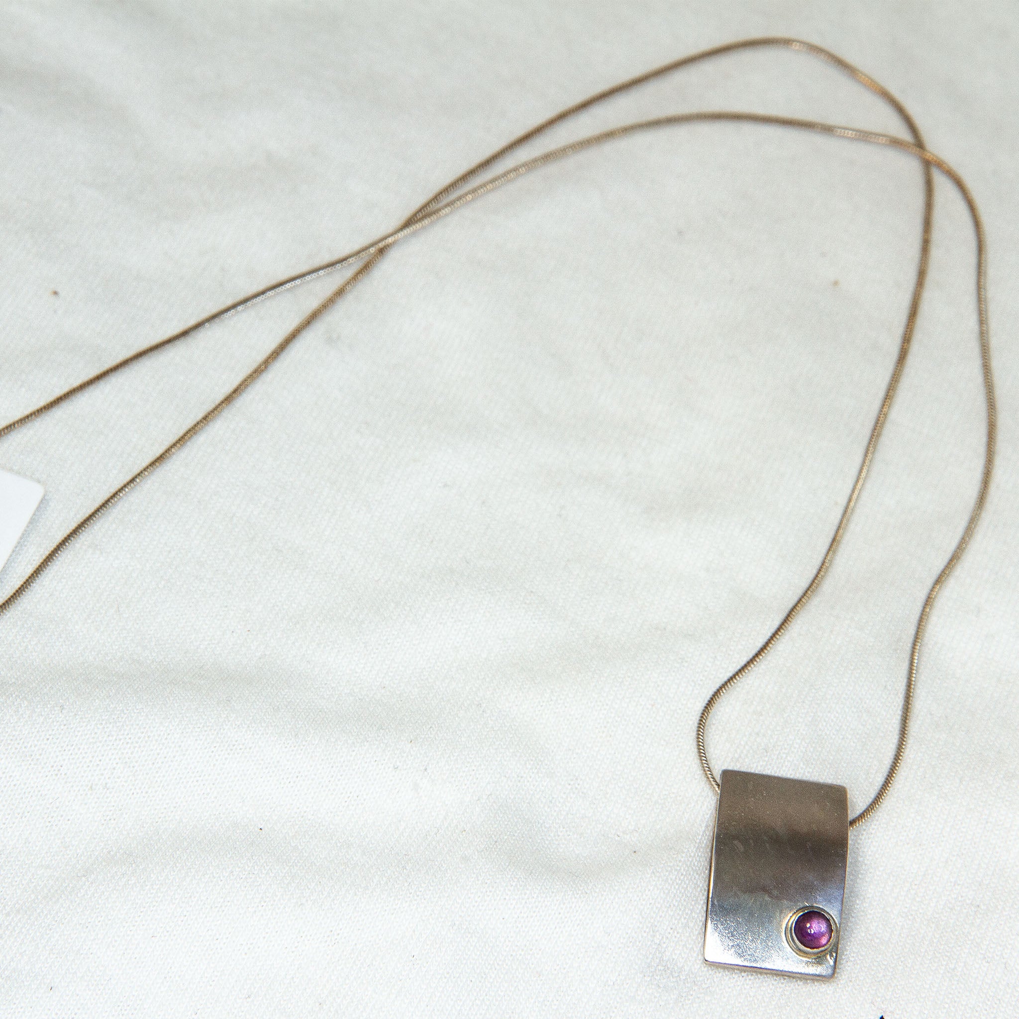 Sterling Silver Modernist Amethyst Cabochon Pendant - 20"