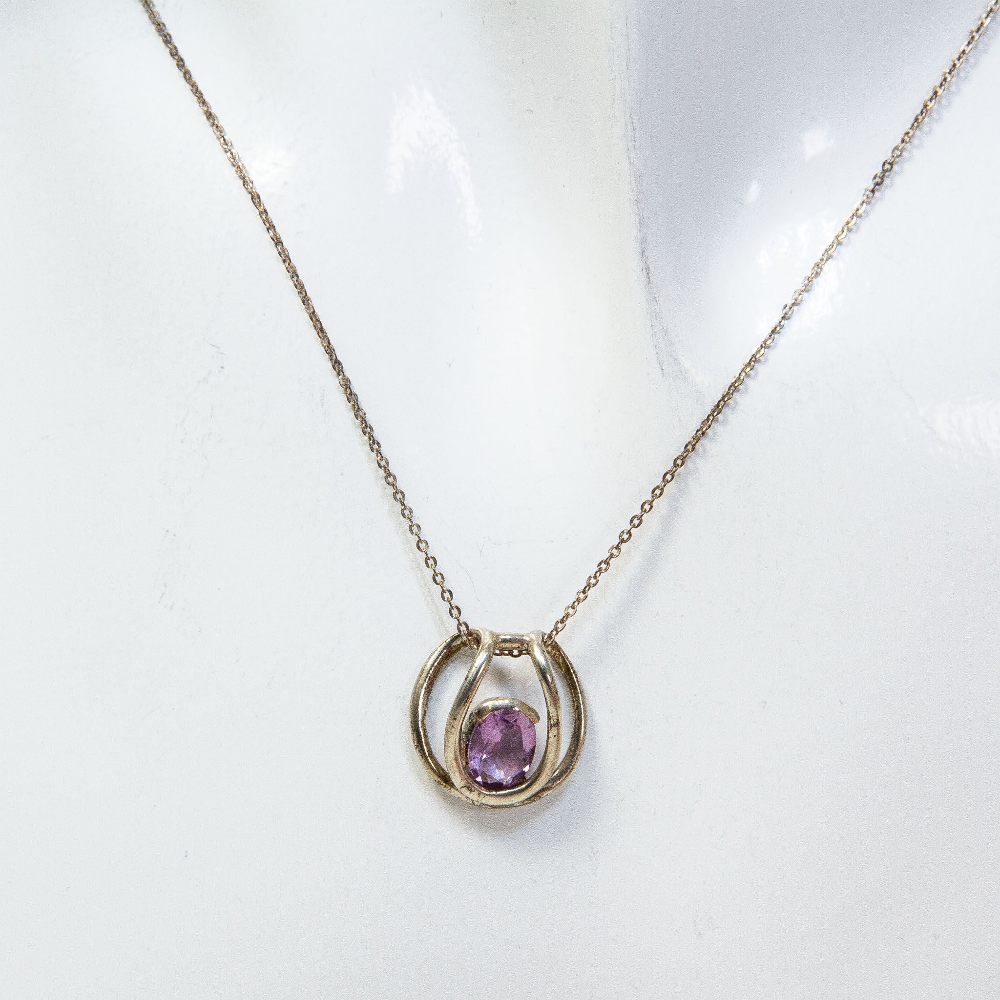 Sterling Silver 6x8mm Oval Amethyst Pendant Necklace - 17"
