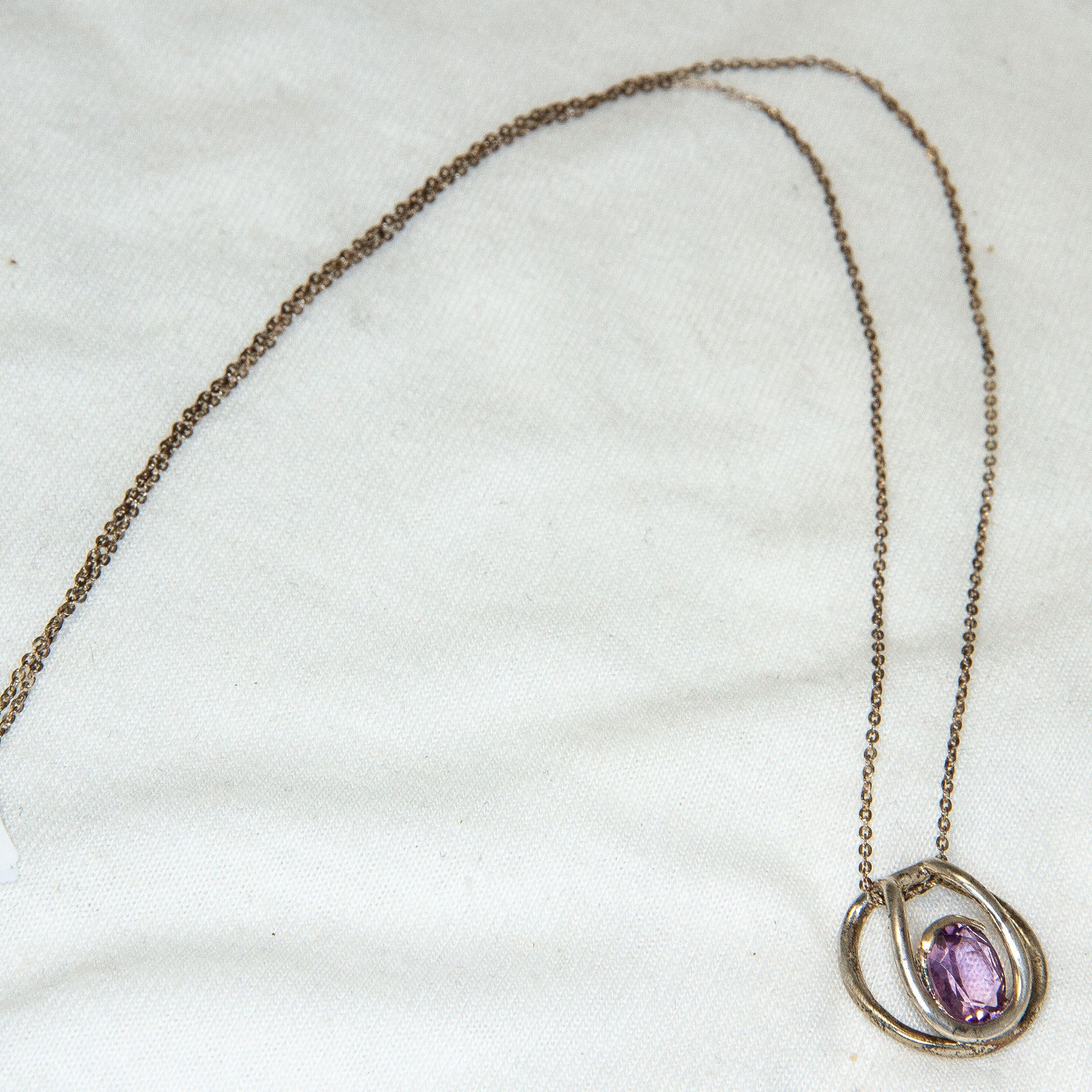 Sterling Silver 6x8mm Oval Amethyst Pendant Necklace - 17"
