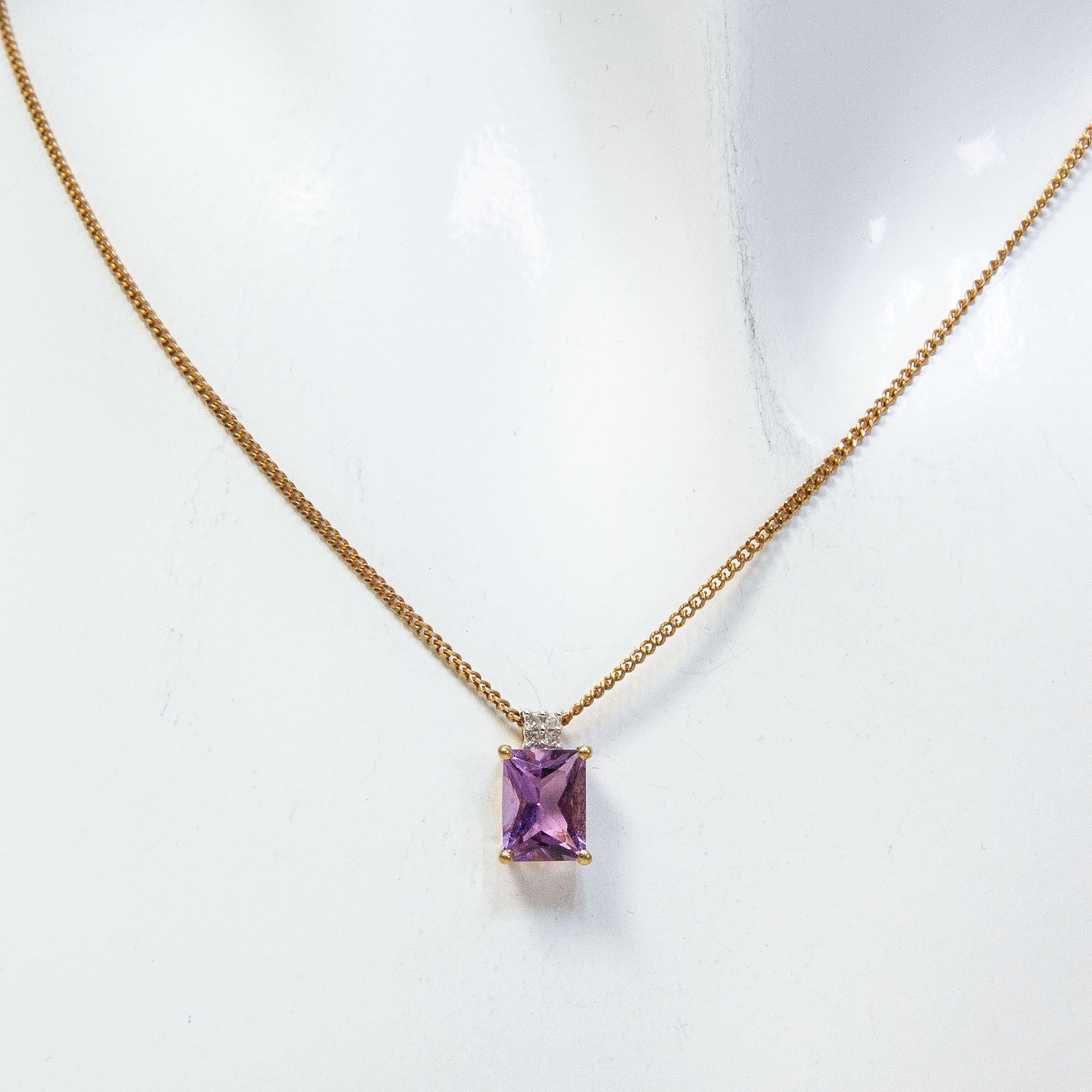 10k Yellow Gold Emerald-Cut Amethyst Pendant Necklace - 16" Main image
