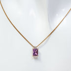 10k Yellow Gold Emerald-Cut Amethyst Pendant Necklace - 16"