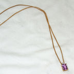 10k Yellow Gold Emerald-Cut Amethyst Pendant Necklace - 16"