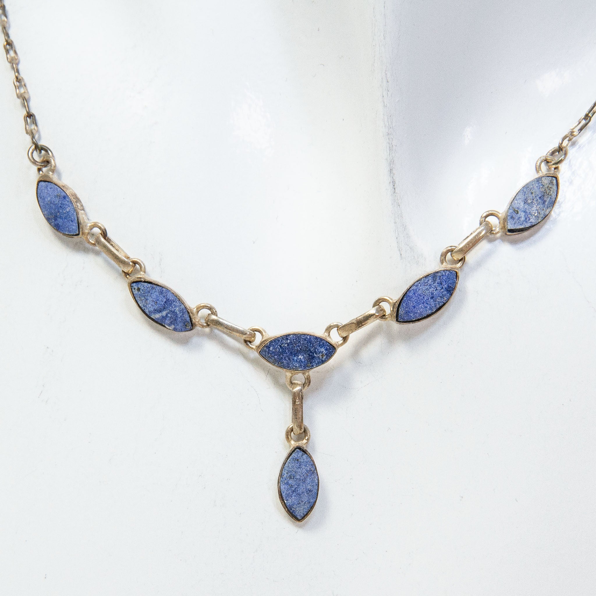 Sterling Silver Lapis Lazuli Marquise Drop Necklace - 18" Main image